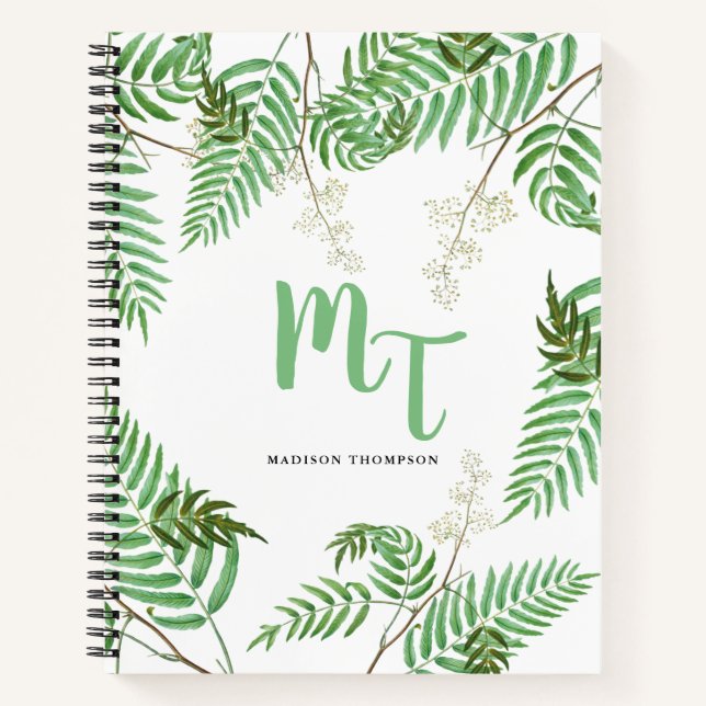 Carnet Chic Moderne Aquarelle Verdure Script Monogramme (Devant)