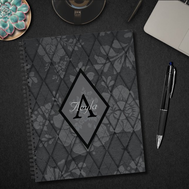 Carnet Chic moderne : Fleurs Grises avec Monogramme Diama (Créateur téléchargé)