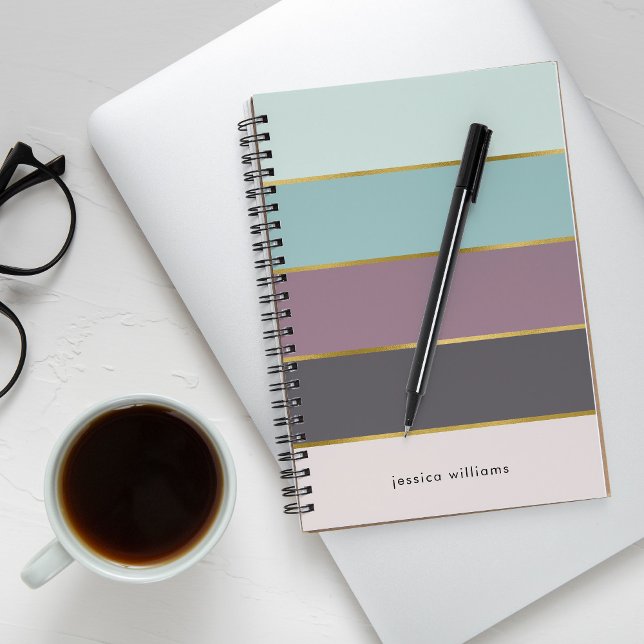 Carnet Chic moderne rayures personnalisées (Créateur téléchargé)