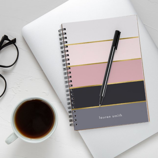 Carnet Chic moderne rayures personnalisées (Créateur téléchargé)
