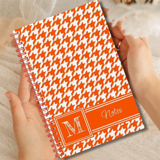 Carnet Chic Monogramme Orange Houndstooth (Créateur téléchargé)