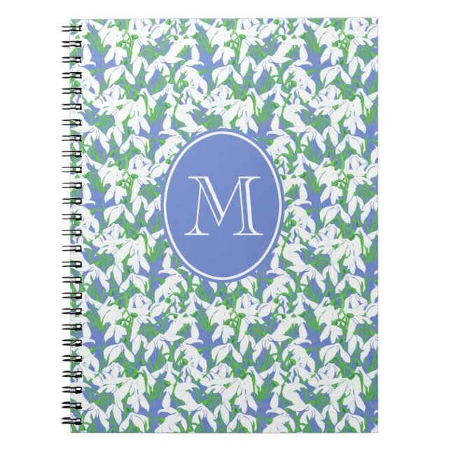 Carnet Chic Monogrammed Snowdrop Motif sur Poudre Bleu (Devant)