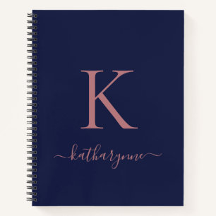 Carnet Chic Navy Blue Rose Gold rose Monogramme Nom