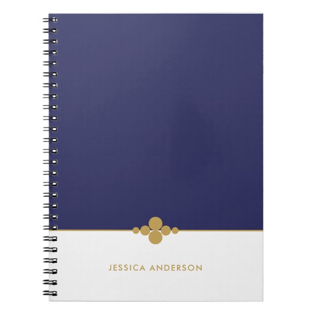 Carnet Chic Navy Blue White Gold personnalisé (Devant)