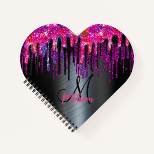 Carnet Chic noir rose chaud gouttes bleu monogramme