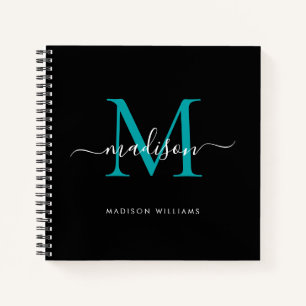 Carnet Chic noir Turquoise Monogramme vert Nom initial du