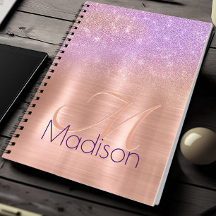 Carnet Chic ombre pink rose blush glitter monogram