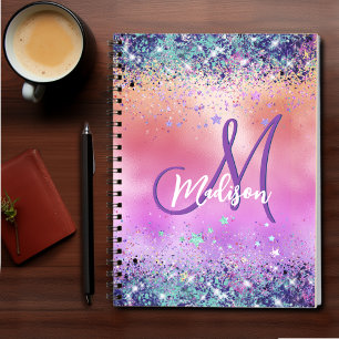 Carnet Chic orange pink iridescent faux glitter monogram