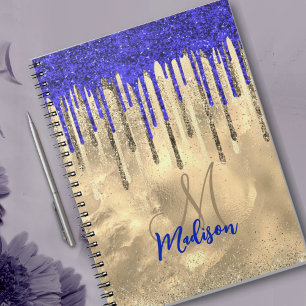 Carnet Chic parties scintillant d'or bleu royal gouttes m