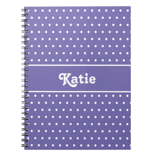 Carnet Chic Pois rétro violet et blanc nom (Devant)