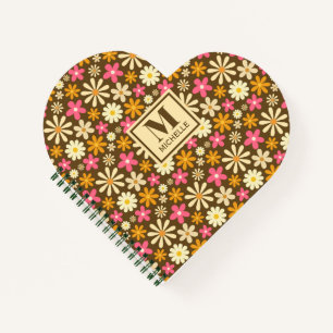 Carnet Chic Retro les années 70 Super Hippie Flower Monog