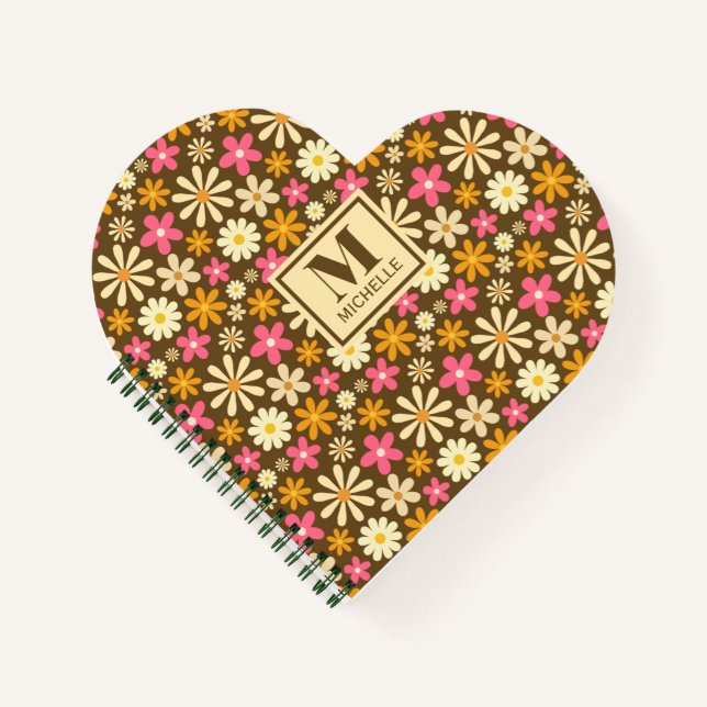 Carnet Chic Retro les années 70 Super Hippie Flower Monog (Devant)