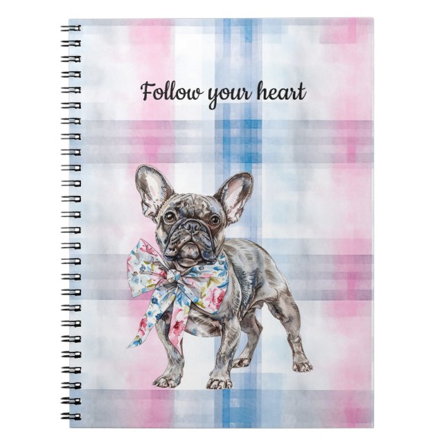 Carnet Chic rose bleu bleu floral chien (Devant)