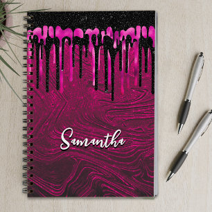 Carnet Chic rose chaud parties scintillant noire gouttes 