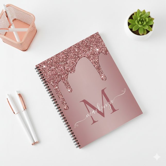 Carnet Chic Rose Gold Parties scintillant gouttes Monogra (Chic Rose Gold Glitter Drips Monogram Notebook)