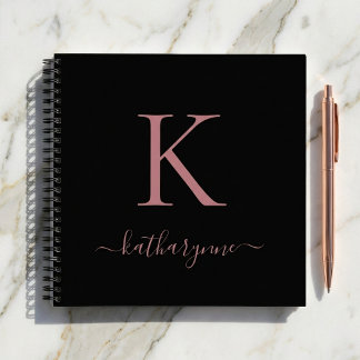 Carnet Chic Rose noir or rose Monogramme Nom