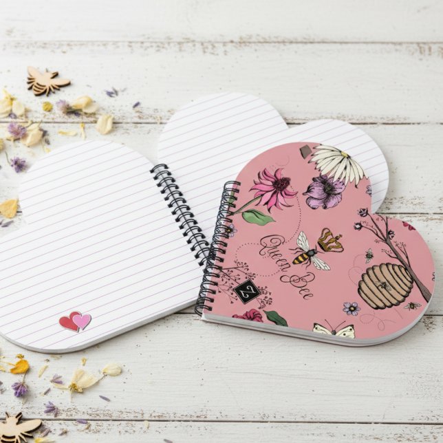 Carnet Chic rose Queen Bee & Royal Crown Floral (Modern Floral Queen Bee Notebooks for Nature Lover. Queen Bee, Crown, Bees, Beehive, Flower Pattern )