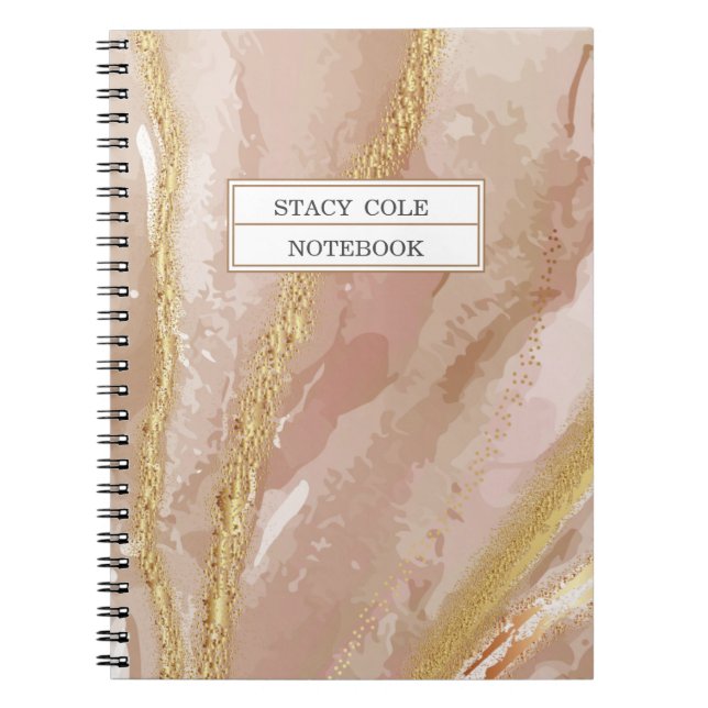 Carnet Chic Rose Rose Gold Nom personnalisé (Devant)