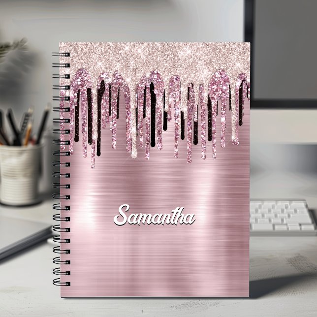 Carnet Chic rose rose pâle goutte à goutte monogramme (Créateur téléchargé)