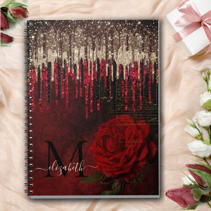 Carnet Chic rouge fleurs or gouttes parties scintillant m