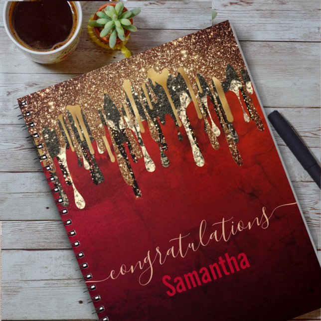 Carnet Chic rouge noir et or parties scintillant gouttes  (Créateur téléchargé)