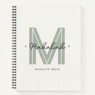 Carnet Chic Sage Green Monogramme Nom du script