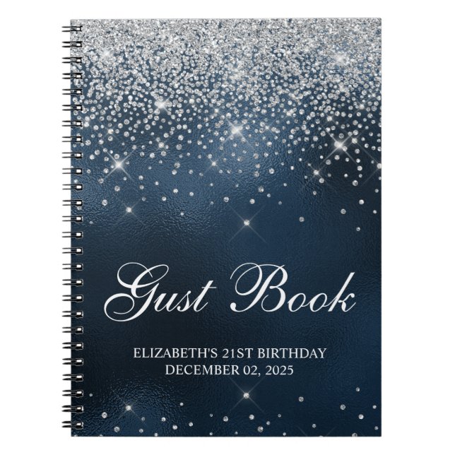 Carnet Chic Silver Parties scintillant Marine Blue 21e li (Devant)