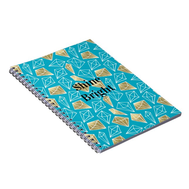 Carnet Chic Turquoise Aqua Blue Gold Diamonds (Côté Droit)