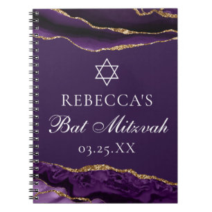 Carnet Chic violet Bat mitzvah or personnalisé