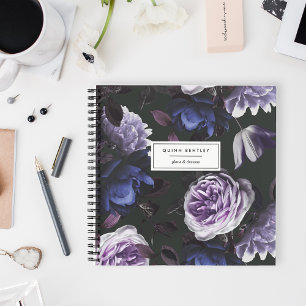 Carnet Chic Violet foncé Floral   Personnalisé