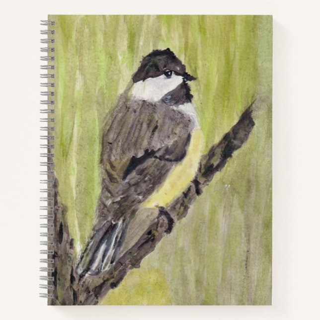 Carnet Chickadee Bird - peinture acrylique. (Devant)