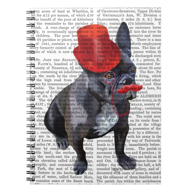 Carnet Chien à tête rouge avec chapeau rouge et moustache (Devant)