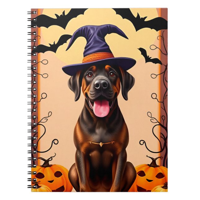 Carnet Chien adorable portant un chapeau de sorcière (Devant)