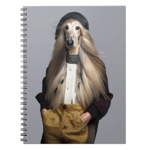 Carnet Chien afghan cheveux blonds en pantalon