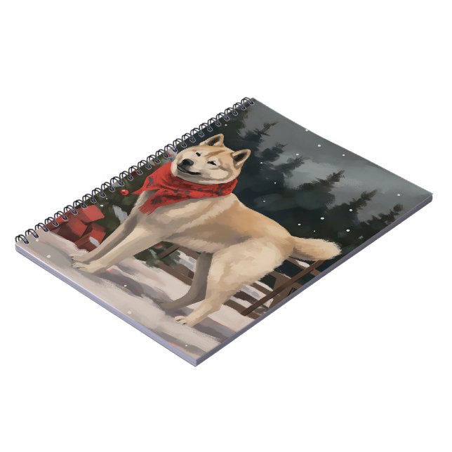 Carnet Chien Akita dans la neige Noël (Côté gauche)