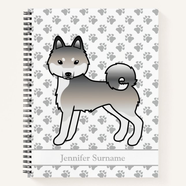 Carnet Chien Alaskan Klee Kai gris et blanc & Texte perso (Devant)