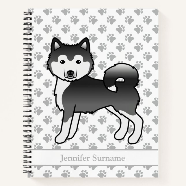 Carnet Chien Alaskan Malamute noir et blanc & Texte perso (Devant)