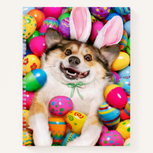 Carnet Chien allongé sur des œufs de Pâques
