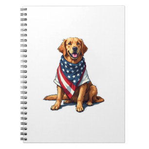 Carnet Chien Amoureux Gravé Retriever au Drapeau Américai