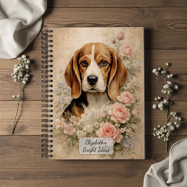 Carnet Chien Beagle avec des Roses (Créateur téléchargé)
