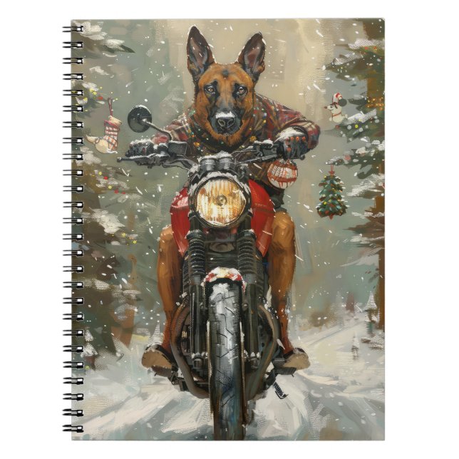Carnet Chien belge Malinoi équitation moto Noël (Devant)