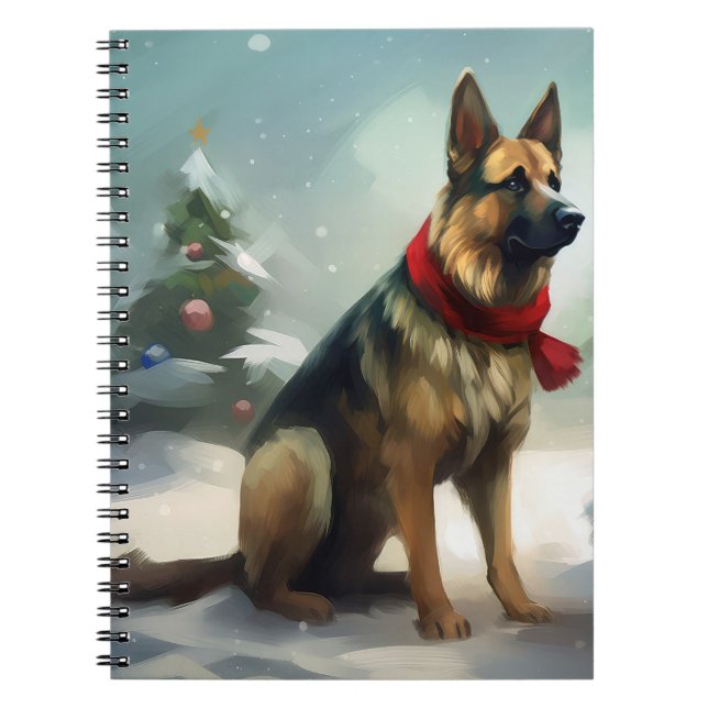 Carnet Chien berger allemand en Noël de neige (Devant)