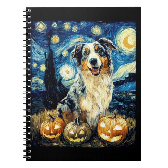 Carnet Chien berger australien mignon Halloween Jack O La (Devant)