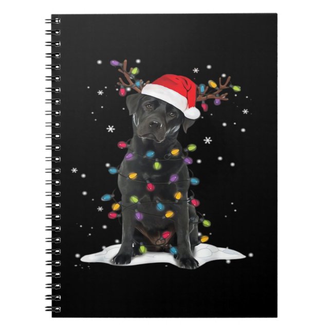 Carnet Chien Black Labrador Xmas Noël Lumière de l'arbre  (Devant)