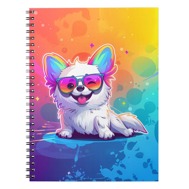Carnet Chien Blanc Portant des Lunettes de Soleil (Devant)