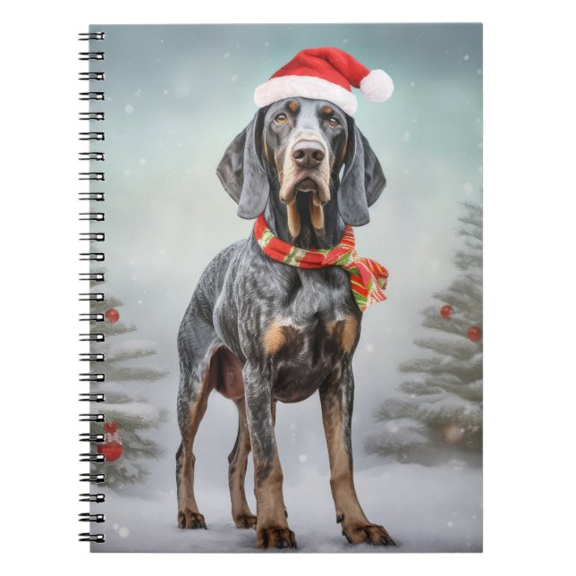 Carnet Chien Bluetick Coonhound dans la neige de Noël (Devant)