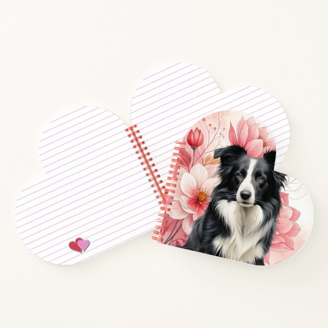 Carnet Chien Border Collie et lis roses gras (Intérieur)