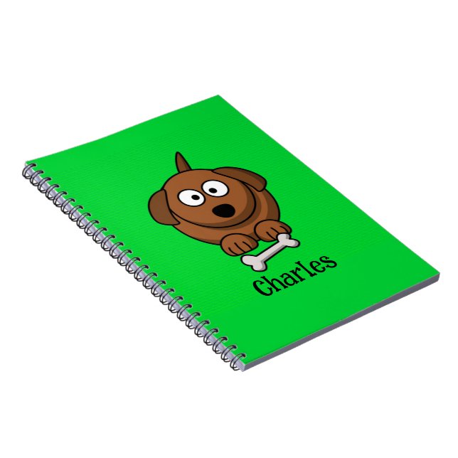 Carnet Chien Brown avec os personnalisé sur vert (Côté Droit)