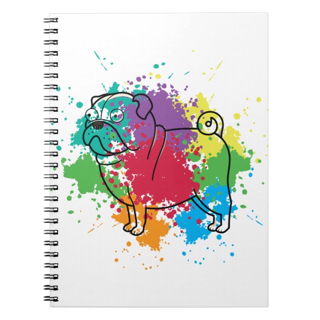 Carnet Chien Carlin arc-en-ciel coloré (Devant)