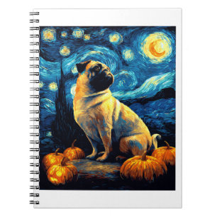 Carnet Chien carlin de Van Gogh nuit étoilée Halloween dr